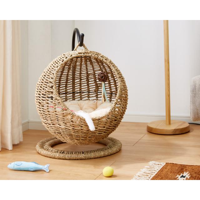 ペット ハンギングチェア クッション付き シーグラス製 丸型 おしゃれ