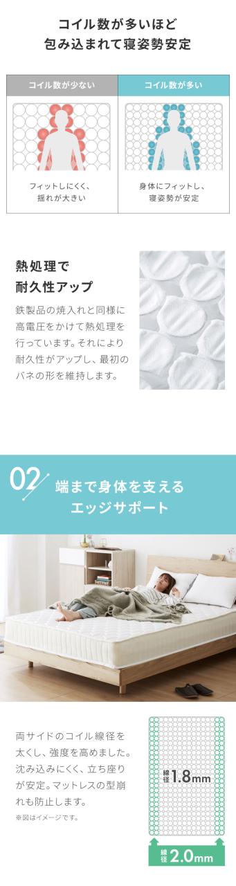 ポケットコイル マットレス セミシングル 厚さ20cm 体圧分散 通気性 ベッド ポケットコイルマットレス 硬め スプリングマットレス コイルマットレス 敷き布団 送料無料_7