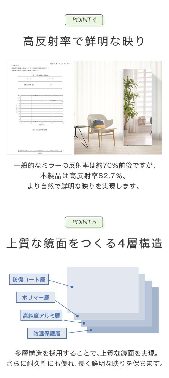 brisafe 割れない鏡 スタンド 50×160cm 割れない おしゃれ シンプル 鏡 ミラー スタンドミラー 全身鏡 高反射率 飛散防止 防災 鮮明 安全【送料無料】_7