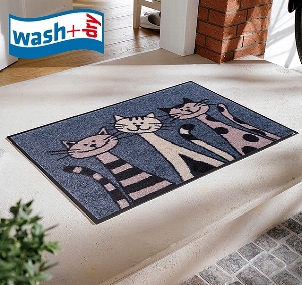 玄関マット wash+dry G002A Three Cats 50×75cm 柄物 おしゃれ スリーキャッツ 滑り止めラバーつき(代引不可)【送料無料】