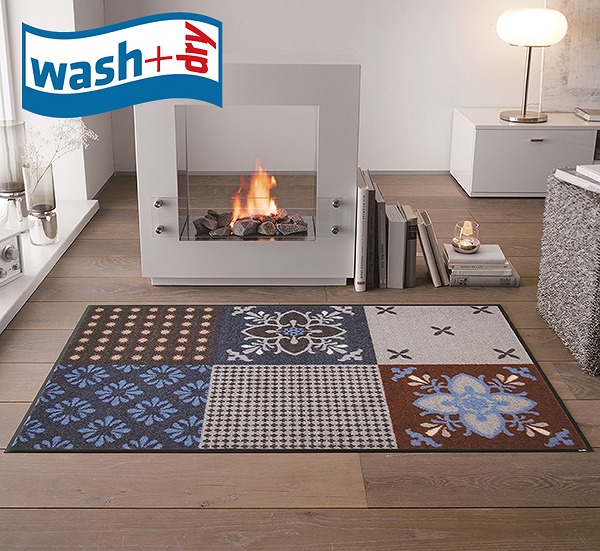 玄関マット wash+dry D007A Portugal blue-grey 50×75cm 柄物 おしゃれ ポルトガルブルーグレー 滑り止めラバーつき(代引不可)【送料無料】 4,296円