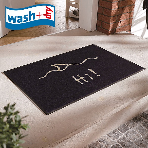 玄関マット wash+dry A033A Hi! 50×75cm 柄物 おしゃれ 滑り止めラバーつき(代引不可)【送料無料】