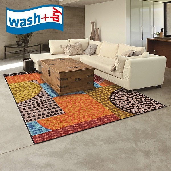 ラグマット wash+dry C013K Ethno Pop 140×200cm 柄物 おしゃれ 滑り止めラバーつき(代引不可)【送料無料】の通販は