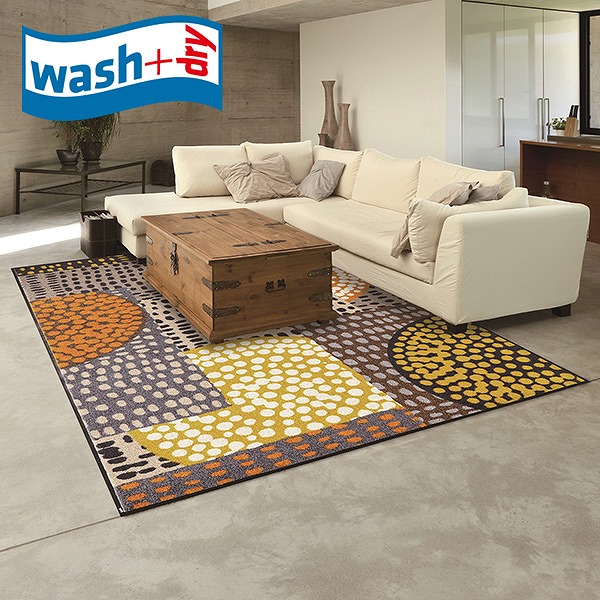 ラグマット wash+dry C023K Ethno Pop orange 140×200cm 柄物 おしゃれ 滑り止めラバーつき(代引不可)【送料無料】の通販は