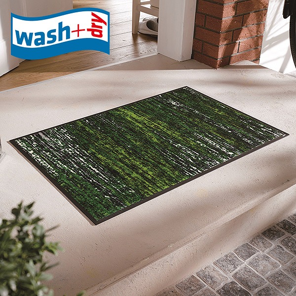 玄関マット wash+dry D021A Scratchy green 50×75cm 柄物 おしゃれ 滑り止めラバーつき(代引不可)【送料無料】の通販は 5,324円