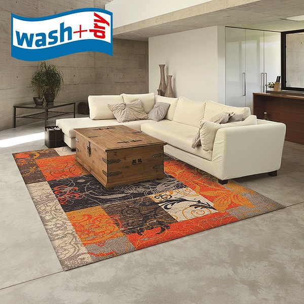 ラグマット wash+dry K012K Nostalgia 140×200cm 柄物 おしゃれ 滑り止めラバーつき(代引不可)【送料無料】