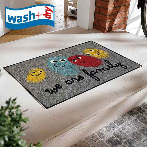 玄関マット wash+dry A041A Happy Family 50x75cm 柄物 おしゃれ 滑り止めラバーつき(代引不可)【送料無料】の通販は