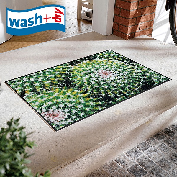 玄関マット wash+dry H017A Spiny Green 50x75cm 柄物 おしゃれ 滑り止めラバーつき(代引不可)【送料無料】