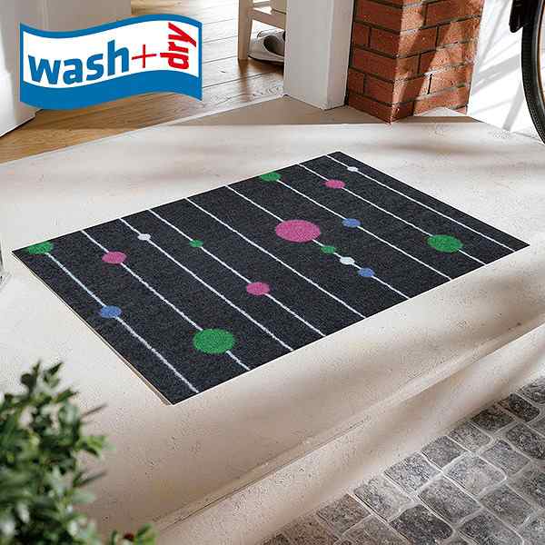 玄関マット wash+dry K029A Circles on Lines Grey 50x75cm 柄物 おしゃれ 滑り止めラバーつき(代引不可)【送料無料】の通販は