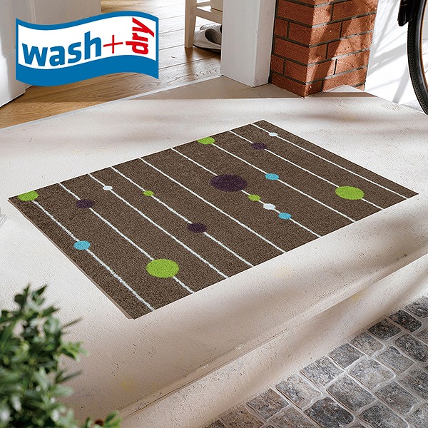 玄関マット wash+dry K030A Circles on Lines Brown 50x75cm 柄物 おしゃれ 滑り止めラバーつき(代引不可)【送料無料】