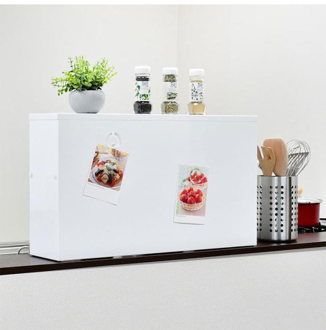 日本製 燕三条 手元が隠せるカウンター上収納 幅60 ステンレス棚 調味料ラック スパイスラック カウンター上 収納 対面キッチン キッチンラック キッチン収納 白 ホワイト(代引不可)【送料無料】_2