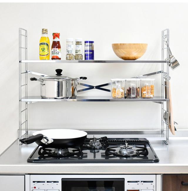 日本製 燕三条 排気口カバー付き コンロ奥多機能ラック 幅80cm 3段 コンロ幅75用 コンロ奥ラック ステンレス棚 調味料ラック スパイスラック 代引不可 コンロ奥ラック 排気口カバー付き 幅80cm 2段 ステンレス製 日本製