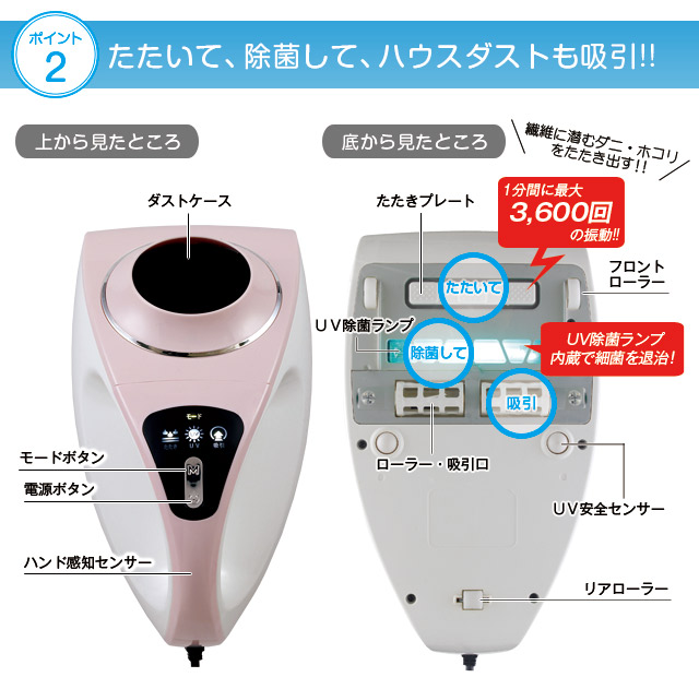 UVライト内蔵 ふとんクリーナー ふとんのダニやアレル物質を4