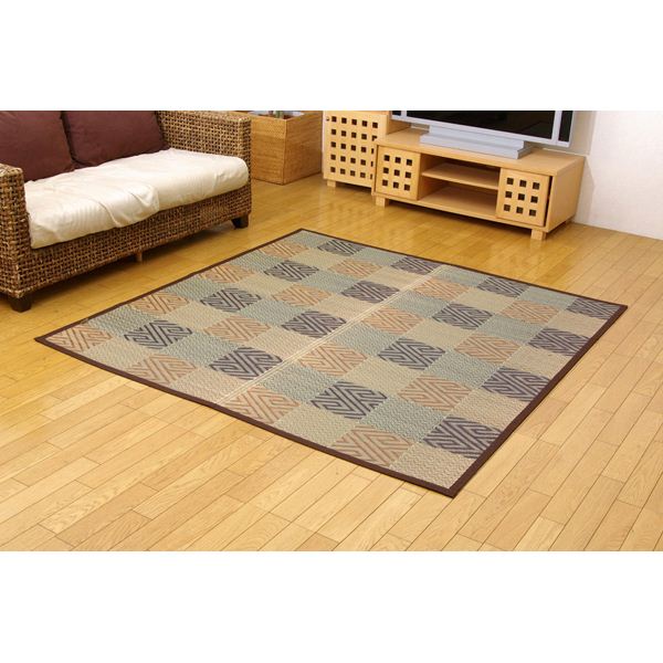 純国産 い草花ござカーペット 『五風』 ブラウン 江戸間2畳（約174×174cm）（代引不可）