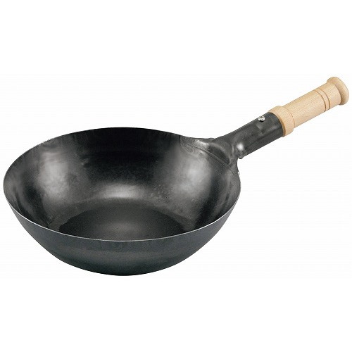 山田 鉄木柄中華片手鍋 33cm 底平型 IH用(板厚2.3mm)サビ止め有(代引不可)【送料無料】