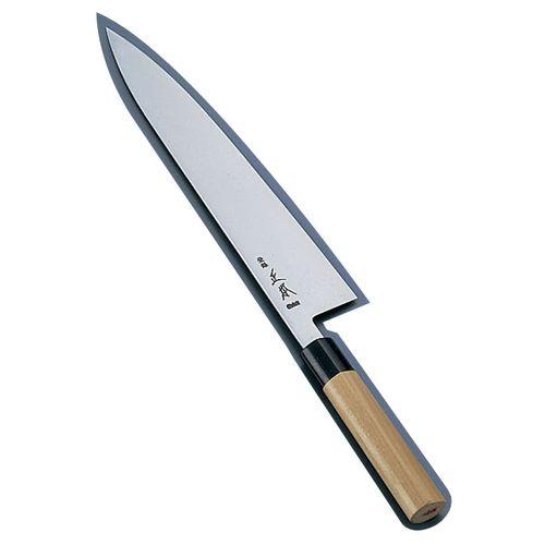 正本 本霞 玉白鋼 水牛柄牛刀(両刃) 33cm AMSJ604【送料無料