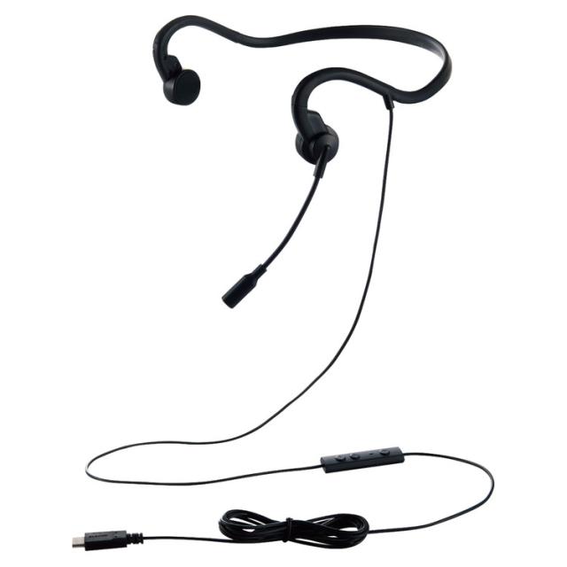 ELECOM エレコム 骨伝導イヤホン 耳を塞がない ヘッドセット マイク付き 有線 USB Type C接続 ネックバンドタイプ 耳栓付属(両耳用) テレワーク Web会議 リモートワーク ブラック HS-BC05CBK(代引不可)【送料無料】の通販は