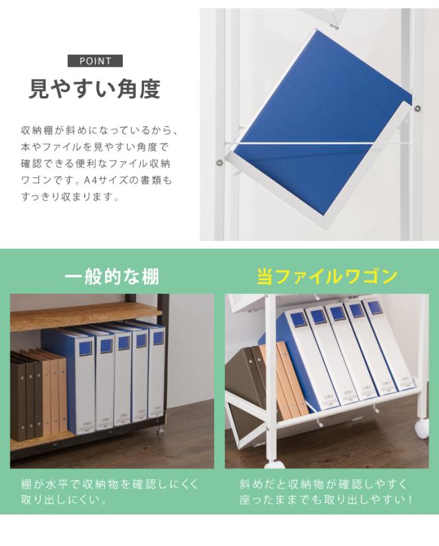 ファイルワゴン 2段 ホワイト ワゴン 収納 収納ケース リビング オフィス 本棚 ラック 棚 書棚 書類 ファイル(代引不可)【送料無料】_4