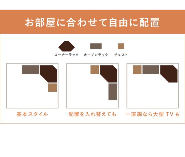 コーナーテレビ台3点セット 高さ45cm コーナー 収納 引出し 角置き 木製 ブラウン おしゃれ 1人暮らし テレビ台 ローボード チェスト ロータイプ テレビボード テレビラック TV台 TVボード 【送料無料】_9