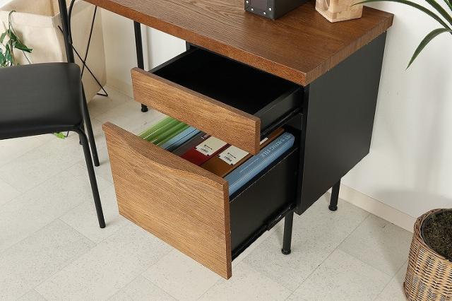 デスク W1100×D450×H700mm オーク突板 スチール おしゃれ 机 ブラウン(代引不可)【送料無料】_7