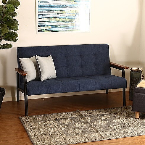 アイアンウッドソファー 2P BL W1330×D730×H700mm 380mm スチール ポリエステル おしゃれ(代引不可)【送料無料】の通販は