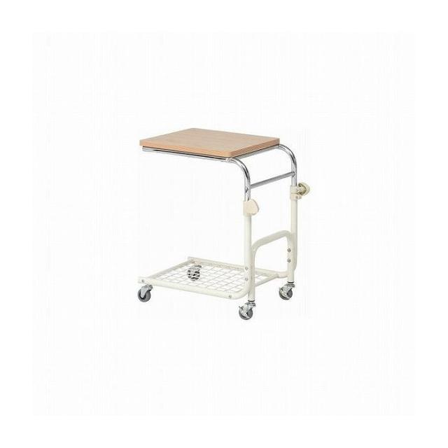 ベッドテーブルホワイト W420×D520×H605~730mm スチール MDF(PVC) おしゃれ(代引不可)【送料無料】