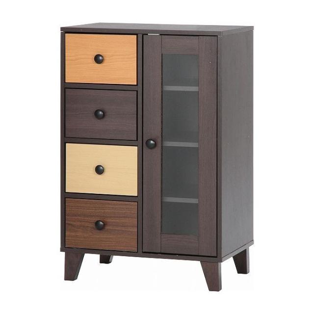 ウッドグラデーション キャビネット 引出4杯 W590×D390×H890mm MDF パチクルボード おしゃれ(代引不可)【送料無料】