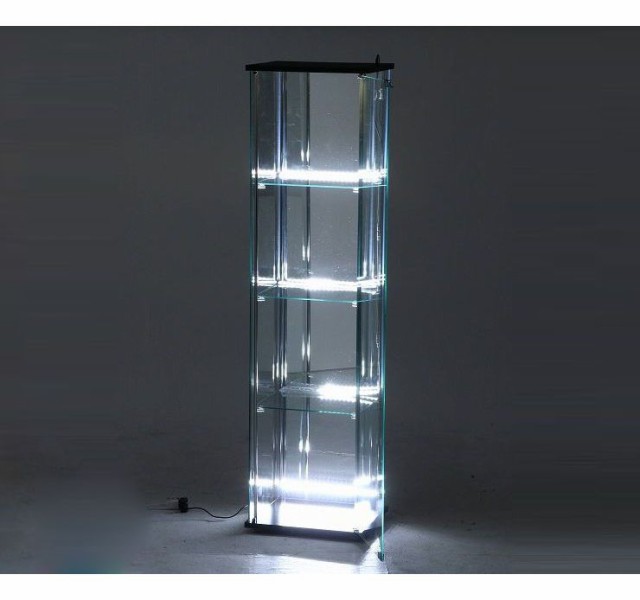 ガラスコレクションケース 4段(背面ミラー) LED ブラック 幅42.5cm