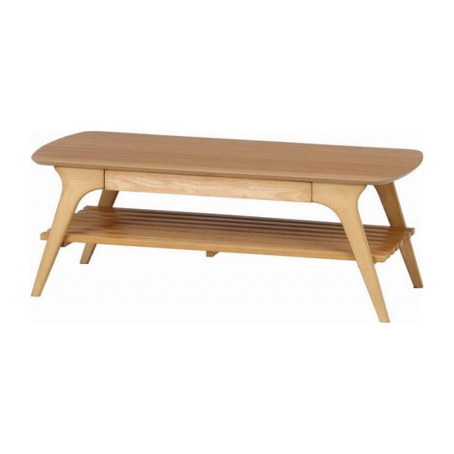 引出し付きセンターテーブル ナチュラル 幅110×奥行50×高さ40cm 材質 MDF、ウォルナット突板、天然木 ラバーウッド(代引不可)【送料無