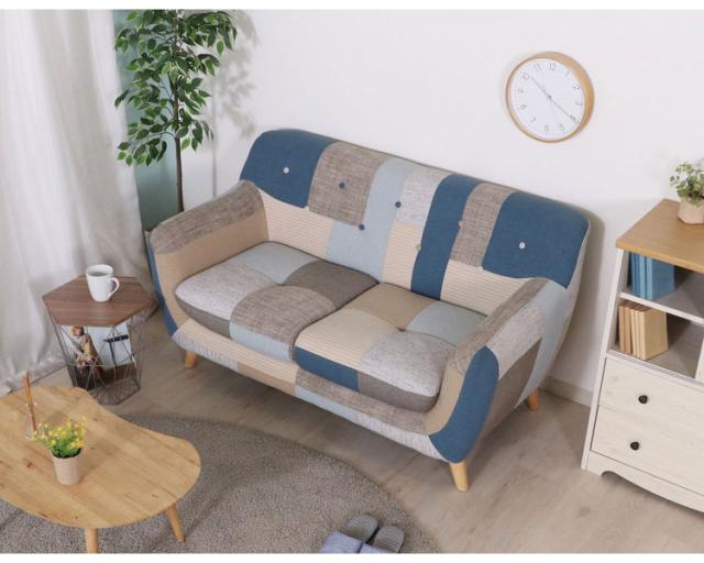 ソファ 2人掛け 幅134 パッチワーク おしゃれ 北欧 ファブリック カフェ ソファー sofa 二人掛け 2P ローソファ フロアソファ かわいい(代引不可)【送料無料】_8