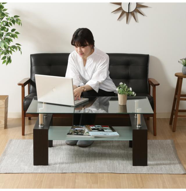 応接セット 4点セット ガラステーブル ソファセット 天然木 オフィス 応接ソファ センターテーブル ラウンジ ダイニング 4人掛け ナチュラル ヴィンテージ モダン 応接室 コワーキングスペース(代引不可)【送料無料】_2