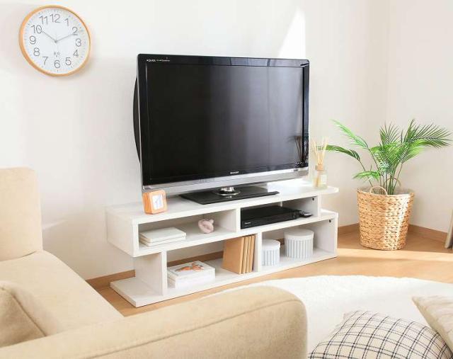 S字型TV台 120幅 オーク オークWH テレビ台(代引不可)【送料無料