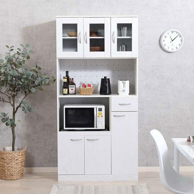 送料無料 ツートン食器棚【パスタキッチンボード】（幅90cm×高さ180cmタイプ） カラー:ナチュラル ホームテイスト パスタキッチンボードツートン食器棚 ナチュラル