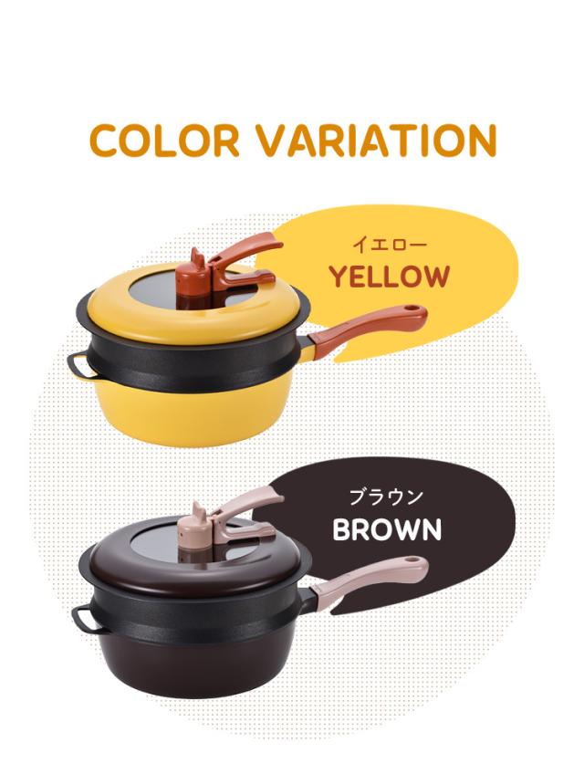 レミパンセット 24cm ノッポ蒸し台付き レミパン 平野レミ ガラス蓋付き ガス火・IH対応 片手鍋 蒸し器 レミ・ヒラノ REMIPAN イエロー ブラウン プレゼント ギフト【送料無料】_1