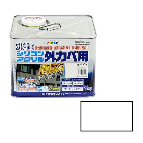 アサヒペン 水性シリコンアクリル外カベ用 8KG-ホワイト【送料無料】