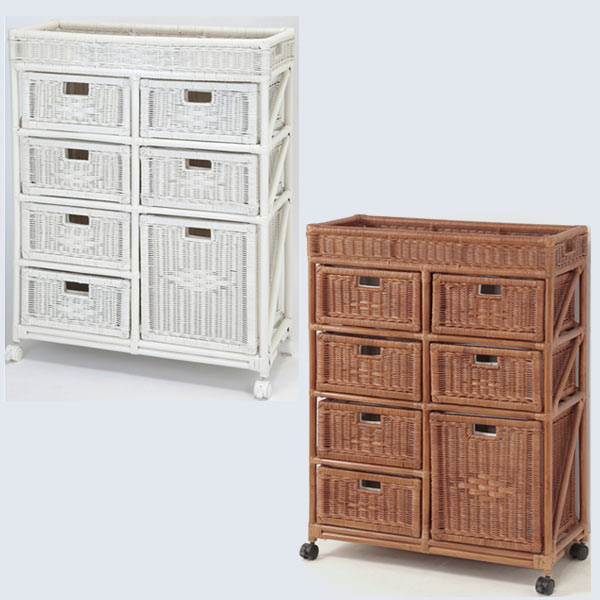 天然籐ランドリーチェスト ワイド4段 家具 インテリア 家具 収納家具