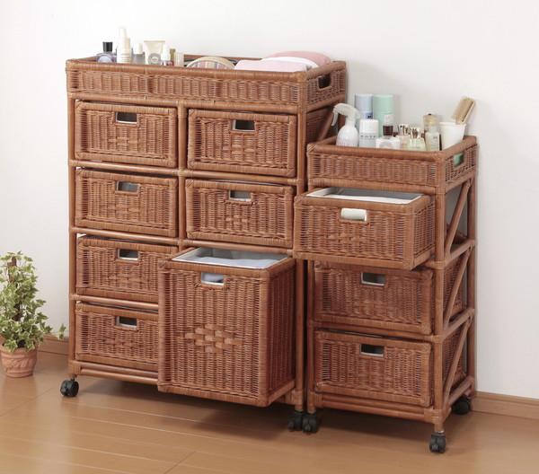 天然籐ランドリーチェスト ワイド4段 家具 インテリア 家具 収納家具