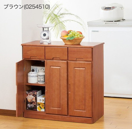 キッチンワゴン 天然木カウンターワゴン 3枚扉 天然木 ワゴン キッチン