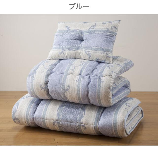 日本製 制菌寝具セット ダブル4点セット 掛け布団 敷き布団 枕 ブルー枕1個 ピンク枕1個 ふとん 届いてすぐ使える布団セット(代引不可)【_2