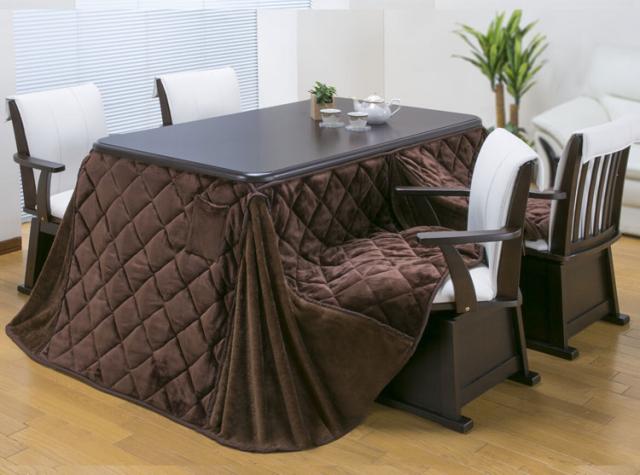 ダイニングこたつ 6点セット 4人掛け テーブル 布団 チェア4脚 135×80cm 4人用 600W薄型ファンヒーター 撥水フランネル生地 冬 あったか(代引不可)【送料無料】_4