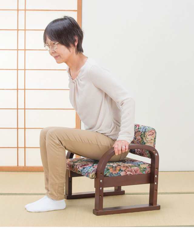 天然木 手すり付き 立ち座り楽ちん座椅子 日本製 2脚組 背もたれ