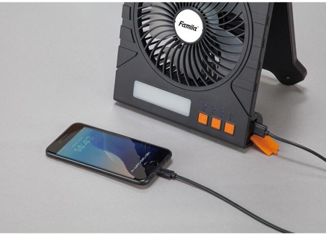 ファミラ 充電式ソーラーパワフルファン 扇風機 ソーラーパネル搭載 送風機 LEDライト モバイルバッテリー機能 軽量 コンパクト アウトドア 非常時(代引不可)【送料無料】_2