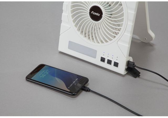 ファミラ 充電式ソーラーパワフルファン 扇風機 ソーラーパネル搭載 送風機 LEDライト モバイルバッテリー機能 軽量 コンパクト アウトドア 非常時(代引不可)【送料無料】_6