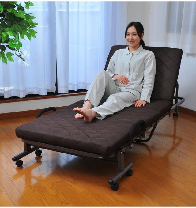 リクライニング ベッド シングル S 高反発 手すり キャスター付き メッシュ 収納式 高反発ウレタン ベッドフレーム マットレス(代引不可)【送料無料】_1
