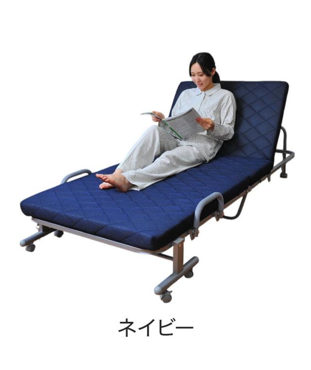 リクライニング ベッド シングル S 高反発 手すり キャスター付き メッシュ 収納式 高反発ウレタン ベッドフレーム マットレス(代引不可)【送料無料】_6