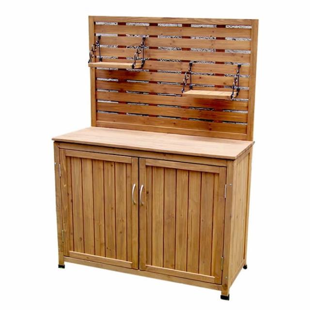 天然木 パネル付き収納庫100 倉庫 屋外 室内 ガーデン コンテナ ベランダ 木製 作業棚 吊り棚(代引不可)【送料無料】の通販は 34,800円