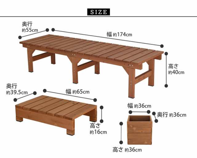 ユニット縁台ベンチ hiyori ひより プランターセット 幅174 奥行55 DE