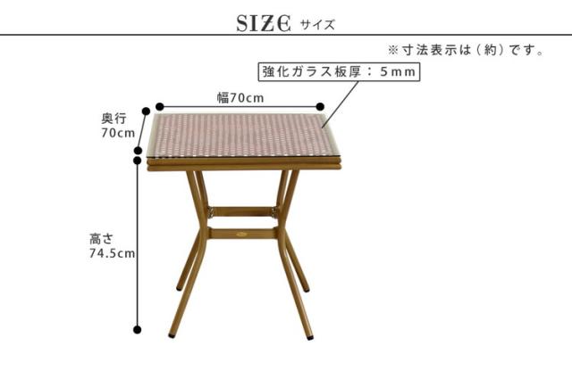 スクエアテーブル単品販売「プレジール」 PLS-S70 簡単組立 ガーデンテーブル ガラス 天板 四角 PEラタン テラス 庭 アルミ 水はけ 欧州 カフェ ラタン調 ラタン風 店舗 リゾート(代引不可)【送料無料】_2