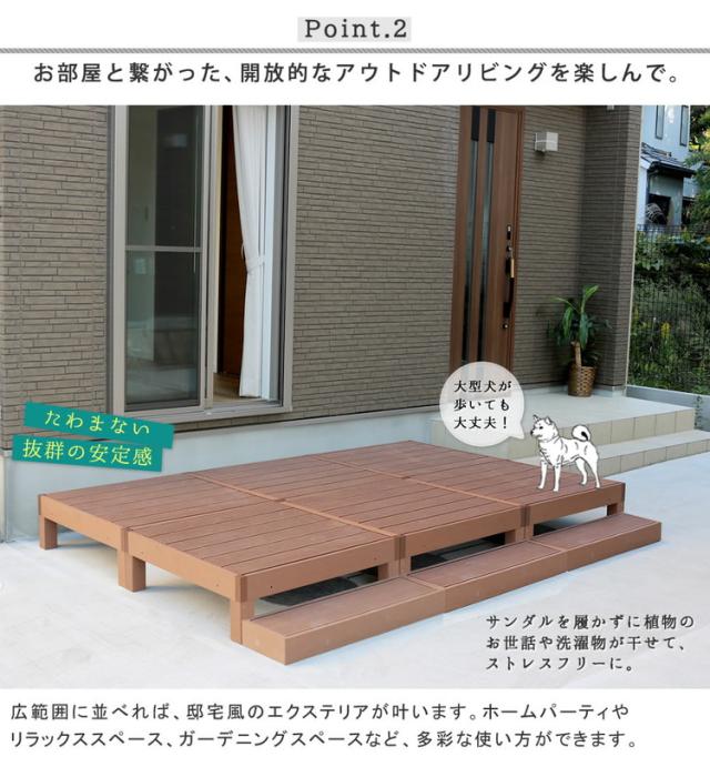 人工木ウッドデッキ ecofeel(エコフィール)2台 ステップ・フェンスセット PWDE-2P-SFSET 樹脂製 縁台 縁側 DIY キット テラス セット ウッドパネル フェンス 腐らない 庭 屋外 新築 外構(代引不可)【送料無料】_4