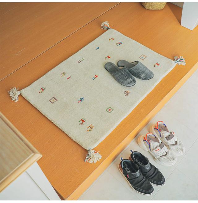 ギャベ ギャッベ 玄関マット 70×120cm インド製 手織りギャッベ ウール100% 防炎ラベル付き おしゃれ ラグ ラグマット カーペット(代引不可)【送料無料】_11